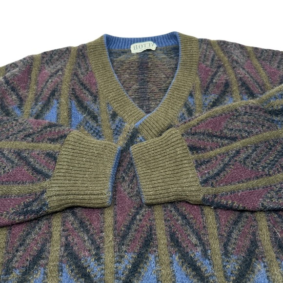 BOTTO Vintage V-Neck Sweater Mens Wool Alpaca Lamb Grandpacore Italy 90s Large - Picture 5 of 9